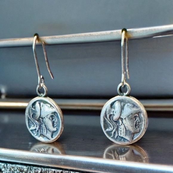 VTG | Silver-Tone Roman Coin Style Earrings - Picture 4 of 5